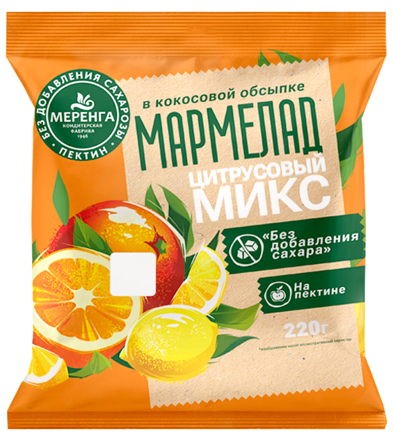 №1 Меренга Мармелад без сахара в кокосовой обсыпке Цитрусовый микс, 220г    в Реже
