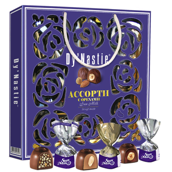 №3 Династия Сумка Конфеты "Ассорти с орехами", 210г     в Реже